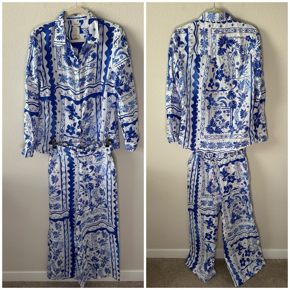 JOIE Blue and White Floral Paisley Linen Two-Piece Set SZ S - Picture 6 of 6